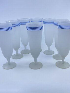 vintage pilsner glasses frosted with blue stripe accent set of 8